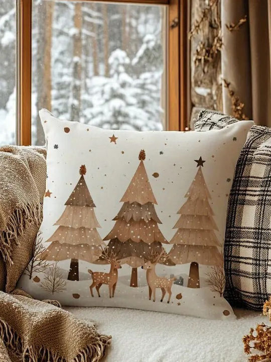 By Queen Limited Festive Edition Pillow Case Scandinavian Serene Christmas Reindeers Pines 45x45cm