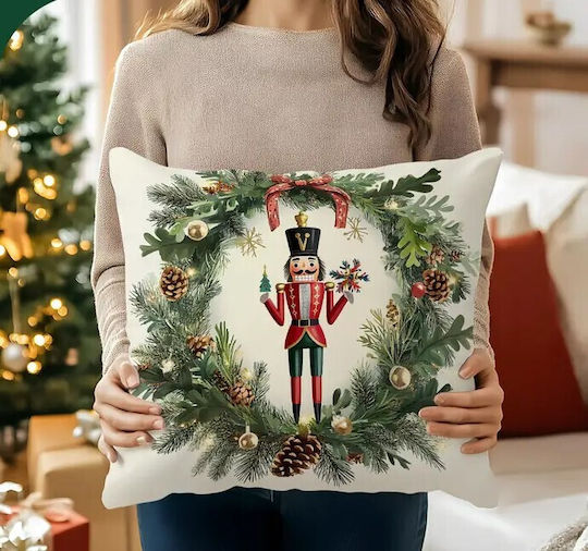 By Queen Limited Festive Edition Μαξιλαροθήκη Nutcracker Wreath Mε Πεύκα Κουκουνάρια 45x45εκ