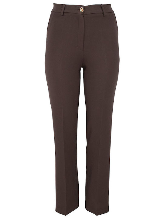 Women's Fabric Trousers Straight Line Brown