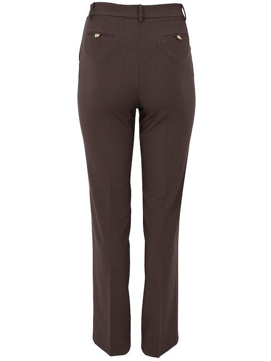 Women's Fabric Trousers Straight Line Brown