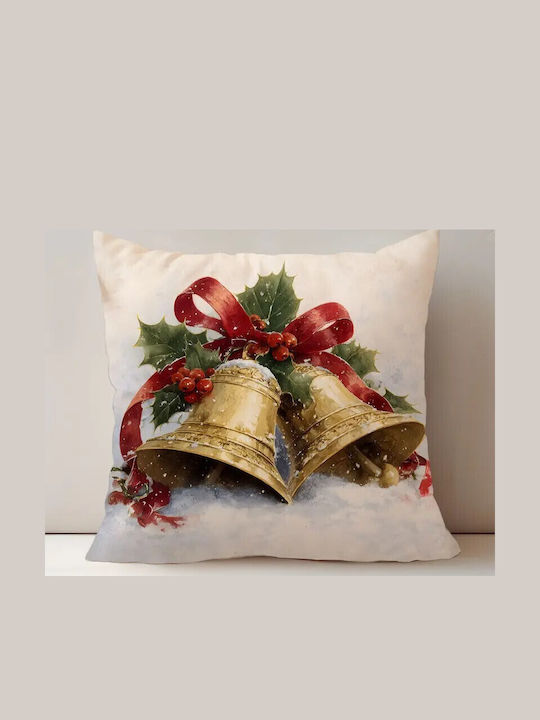 By Queen Limited Festive Edition Μαξιλαροθήκη Golden Bells Χιονισμένο Φόντο 45x45εκ