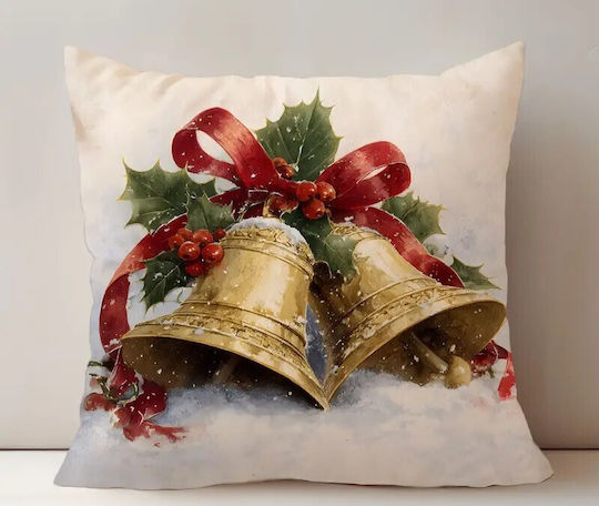 By Queen Limited Festive Edition Калъфка За Възглавница Златисти Камбанки Снежна Фон 45x45см