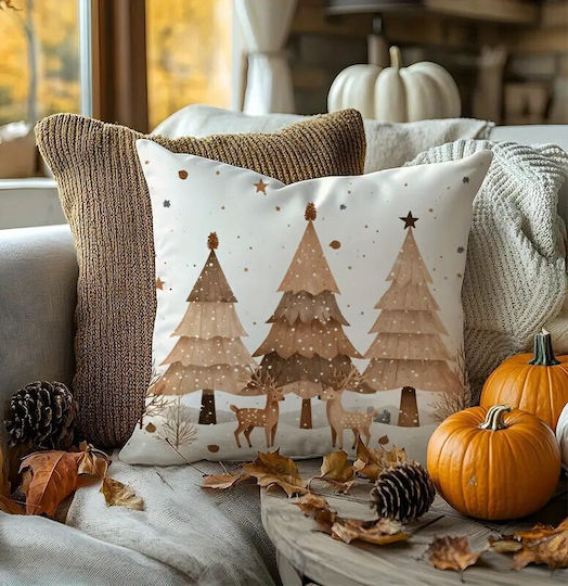 By Queen Limited Festive Edition Μαξιλαροθήκη “scandinavian Serene Christmas” Τάρανδους Πεύκα 45x45εκ