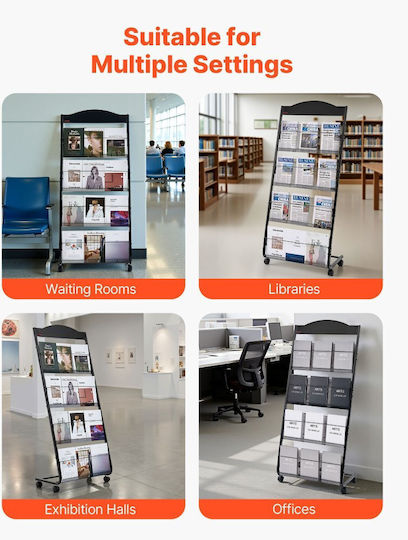 Vevor Veröffentlichungsanzeigen Display-Ständer Für Broschüren Mit 4 Ebenen Mit Rollen Mobiler Broschürenständer Für Boden Heavy-Duty Kataloghalter Zeitungsständer Geschäfte Ausstellungen Büros Kunsthandwerksausstellungen