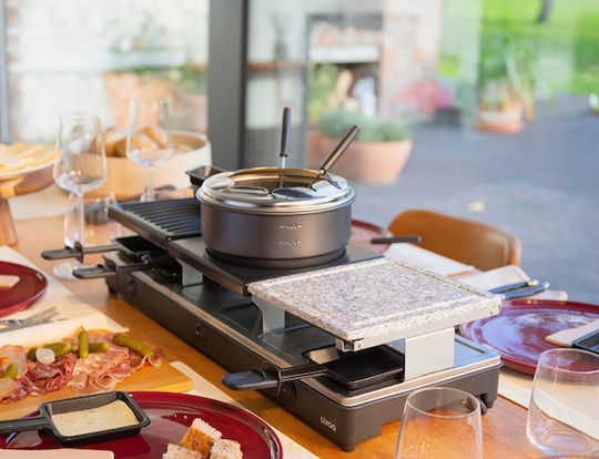 Livoo Raclette Grill for 12 People Tabletop Electric Grill Raclette Smooth and Ribbed Plate 1650W 58.5cmx21cmcm