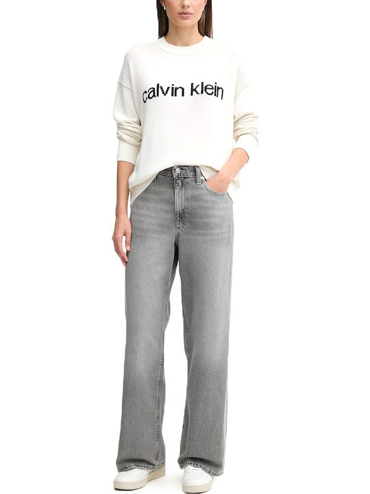 Low Waist Women's Jean Trousers in Baggy Line Grey