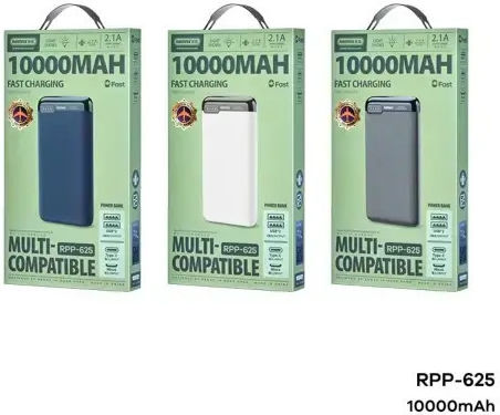 Remax RPP-625 Power Bank 10000mAh 15W cu 2 Porturi USB-A și Port USB-C Livrarea energiei Albastru