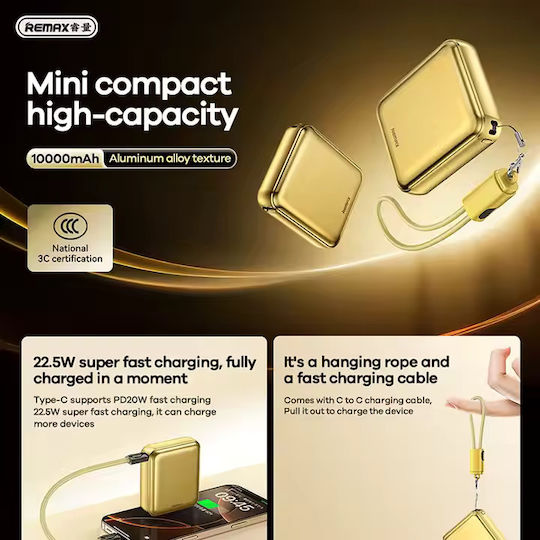 Remax FCP-9 Power Bank 10000mAh 22.5W with USB-C Port Power Delivery Gold