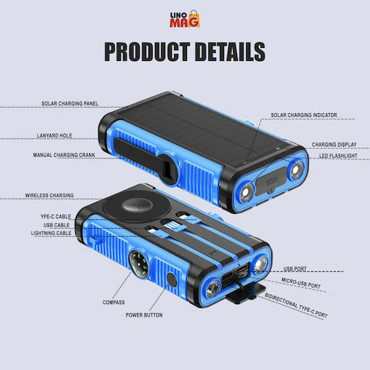Linomag Solar Power Bank 20000mAh Blue