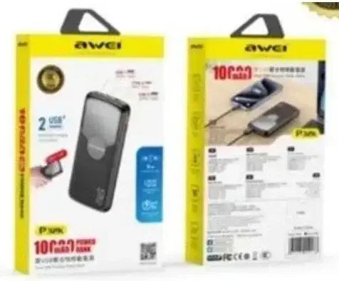 Awei P32K Power Bank 10000mAh with 2 USB-A Ports and USB-C Port Black