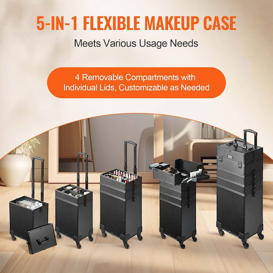 Vevor Metallic Cosmetic Case Black H74.5xW35.3xD25.3cm