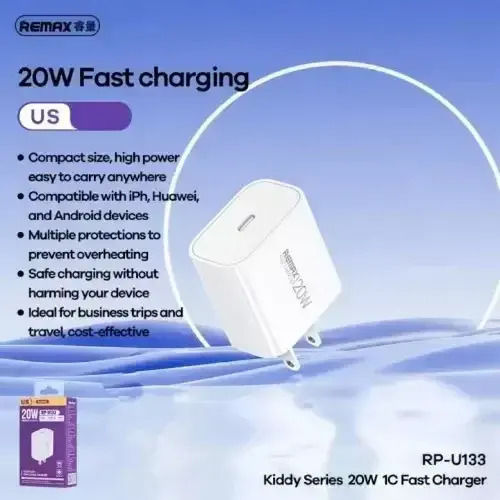 Remax Charger Without Cable 20W Power Delivery Whites (RP-U133)