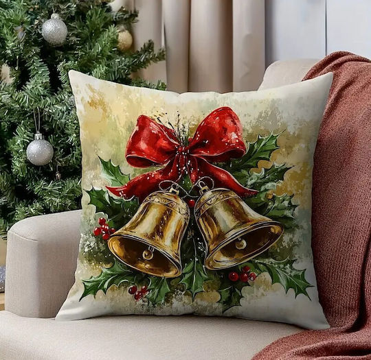 By Queen Limited Festive Edition Μαξιλαροθήκη Golden Bells Κόκκινη Κορδέλα