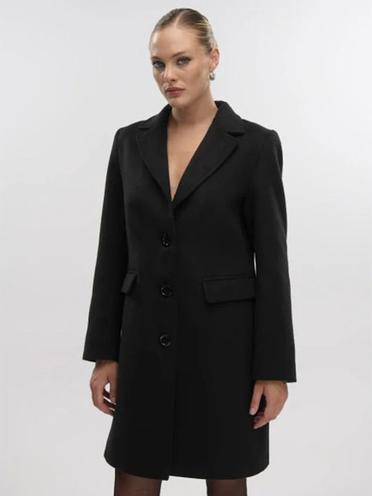 Damen Black Mantel mit Knöpfen