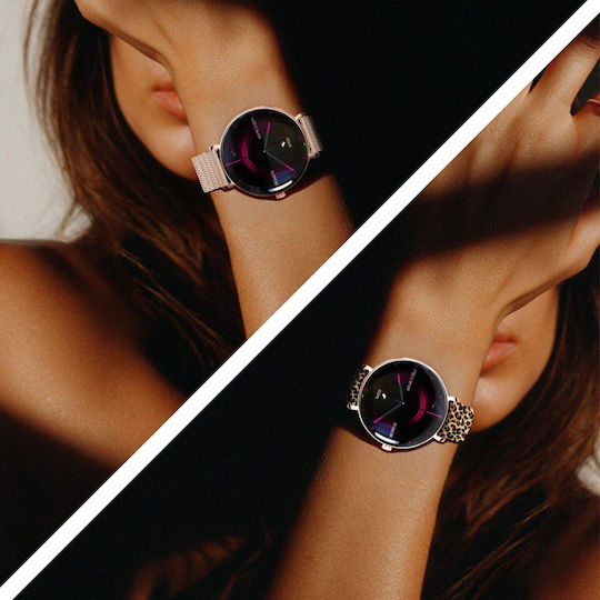 Forever SB-370 46mm Smartwatch με Παλμογράφο (Rose Gold - Leopard Print)