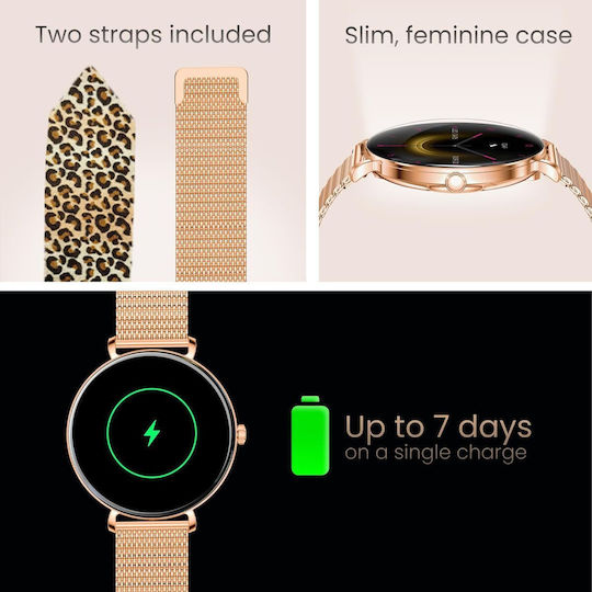 Forever SB-370 46mm Smartwatch με Παλμογράφο (Rose Gold - Leopard Print)