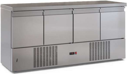 Inox Dobros Ανοξείδωτο Ψυγείο Πάγκος με 4 Πόρτες και Ψυκτικό Μηχάνημα Π180xΒ60xΥ87cm