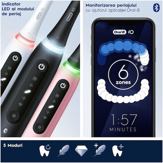 Oral-B iO Series 5s Periuță de dinți electrică cu Temporizator, Senzor de Presiune și Husă de Călătorie Roz