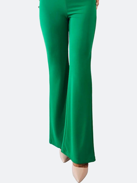 Dama Talie înaltă Tesatura Pantaloni Evazați Green