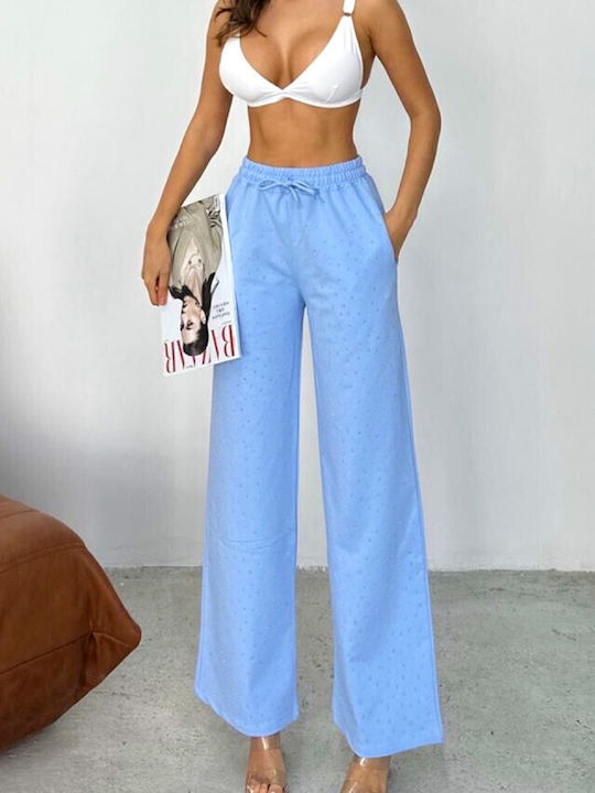 Women's High-waisted Fabric Trousers Bell Baby Blue