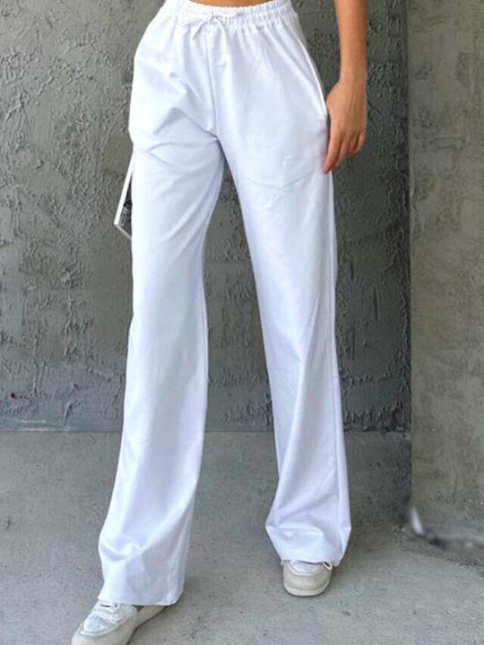 Dama Tesatura Pantaloni Evazați cu Croială Relaxată White