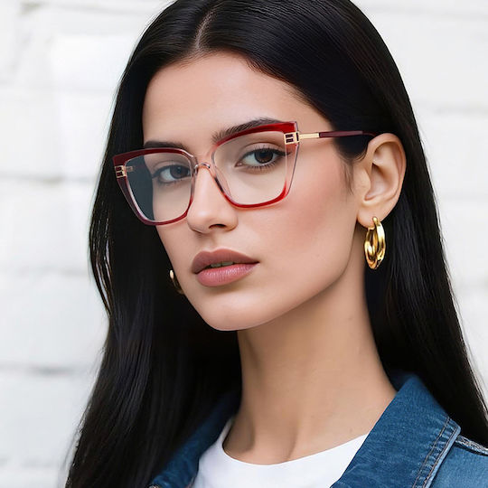 Techsuit Anti-Blue Light Glasses Reflex PC 2275 Women Rectangle TR90 & Metal Frame AC Lens Black Gold