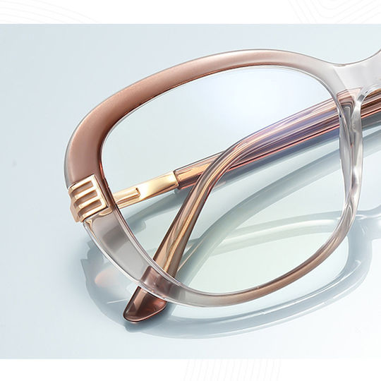 Techsuit Anti-Blue Light Glasses Reflex PC 2265 Women Butterfly TR90 & Metal Frame AC Lens Transparent Brown