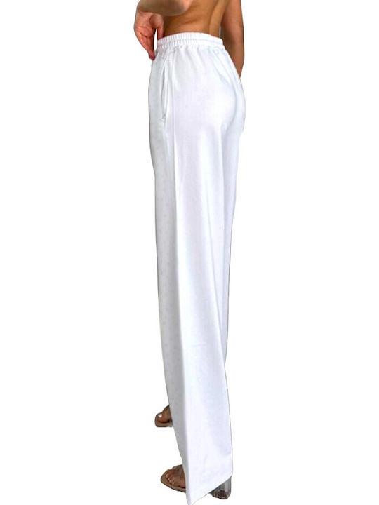 Dama Tesatura Pantaloni Evazați cu Croială Relaxată White