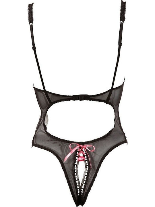 Cottelli Collection Croctchless Body Sexy Bodysuit Black/Pink