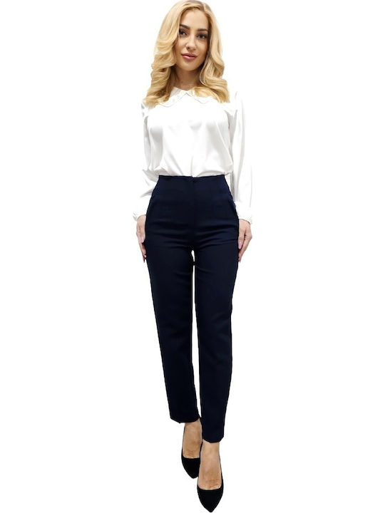 Dama Tesatura Pantaloni cu Croială Tapered Floral Albastru marin