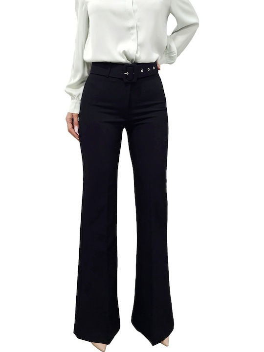 Dama Talie înaltă Tesatura Pantaloni Evazați cu Croială Slim Black