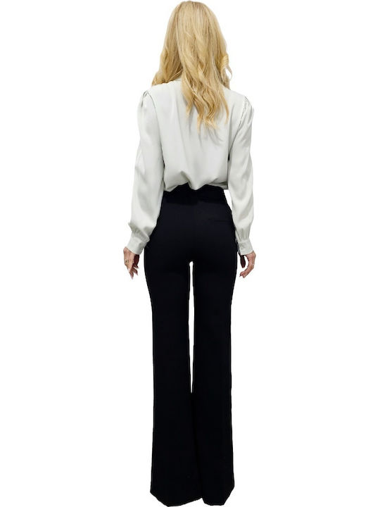 Dama Talie înaltă Tesatura Pantaloni Evazați cu Croială Slim Black