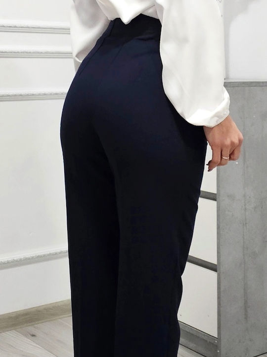 Dama Tesatura Pantaloni cu Croială Tapered Floral Albastru marin