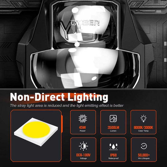 Novsight LED Motorrad-Scheinwerfer 2 Modi – 6000k Weiß & 3000k Gelb – 3500lm – 45w – IP68 – 9-36v – 1 Stück