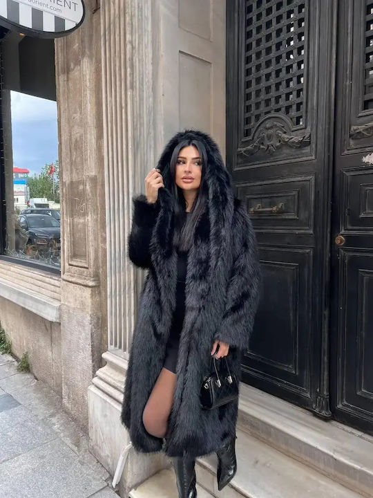Μακριά Γυναικεία Γούνα Μαύρο