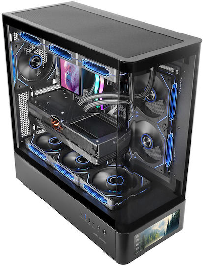 Mars Gaming MC-LCDPRO Gaming Midi Tower Κουτί Υπολογιστή με Πλαϊνό Παράθυρο Μαύρο