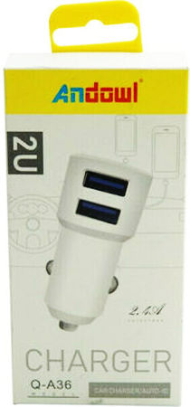 Andowl Φορτιστής Αυτοκινήτου 2.4A με Θύρες: 2xUSB