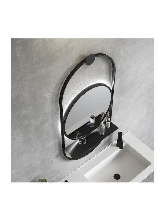 Inter Ceramic Στρογγυλός Καθρέπτης Μπάνιου Led Αφής 60x60cm Μαύρος