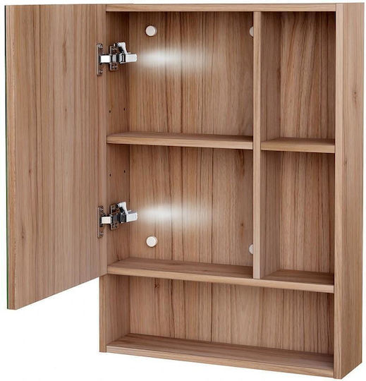Inter Ceramic Rechteckiger Badezimmerspiegel aus Sperrholz mit Regal & Schrank 60x13,5cm Braune