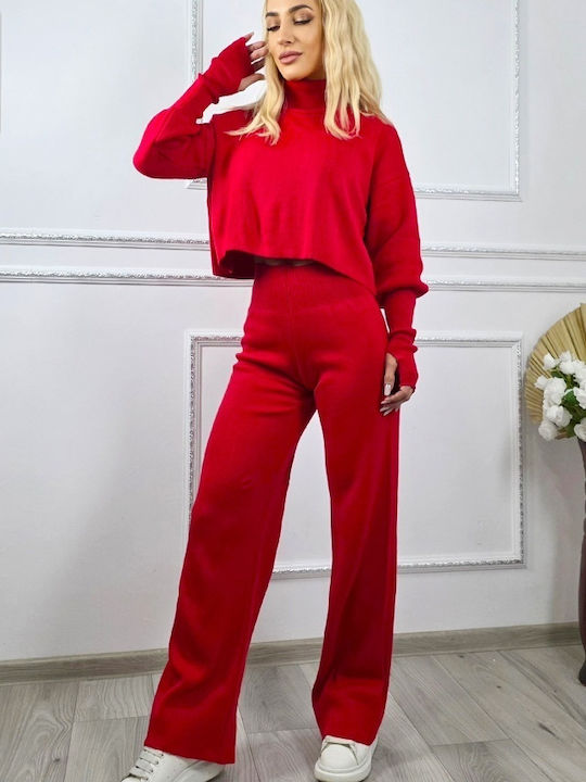 Femeiesc Roșu Set cu Pantaloni Femeiesc Roșu Set cu Pantaloni