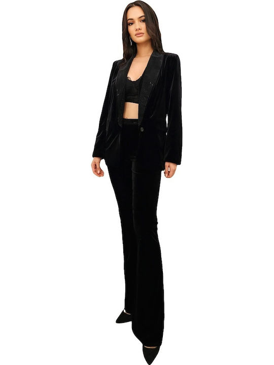 Damen Schwarz Set mit Hose mit Pailletten