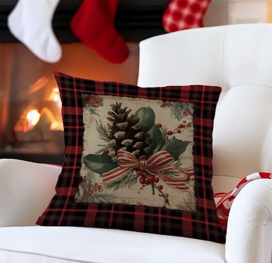 By Queen Limited Festive Edition Μαξιλαροθήκη Plaid Pinecone Ριγέ Κορδέλα