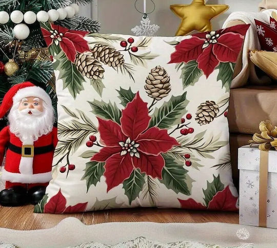 By Queen Limited Festive Edition Kopfkissenbezug Holiday Classic Blätter Rote Beeren 45x45cm