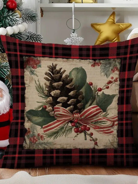 By Queen Limited Festive Edition Pillow Case Plaid Pinecone Striped Ribbon