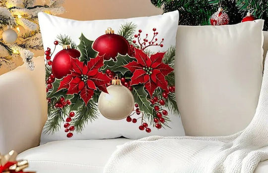By Queen Limited Festive Edition Μαξιλαροθήκη Αλεξανδρινά Γκι Kαι Χρυσές Μπάλες 45x45εκ