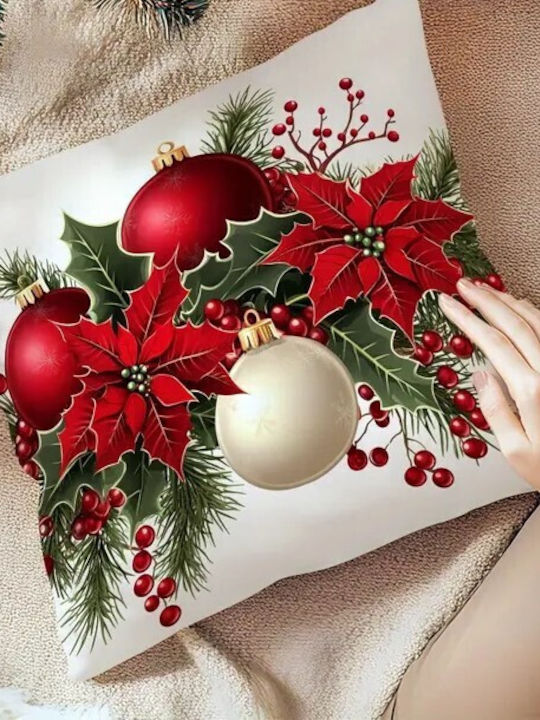 By Queen Limited Festive Edition Μαξιλαροθήκη Αλεξανδρινά Γκι Kαι Χρυσές Μπάλες 45x45εκ