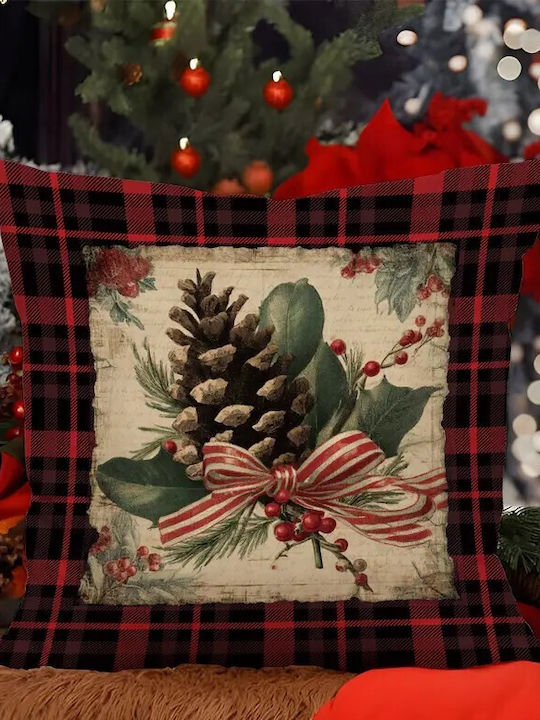 By Queen Limited Festive Edition Pillow Case Plaid Pinecone Striped Ribbon