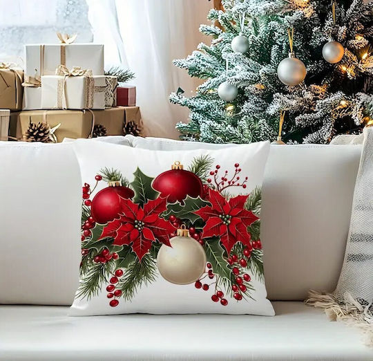 By Queen Limited Festive Edition Μαξιλαροθήκη Αλεξανδρινά Γκι Kαι Χρυσές Μπάλες 45x45εκ