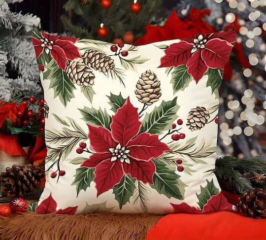 By Queen Limited Festive Edition Kopfkissenbezug Holiday Classic Blätter Rote Beeren 45x45cm