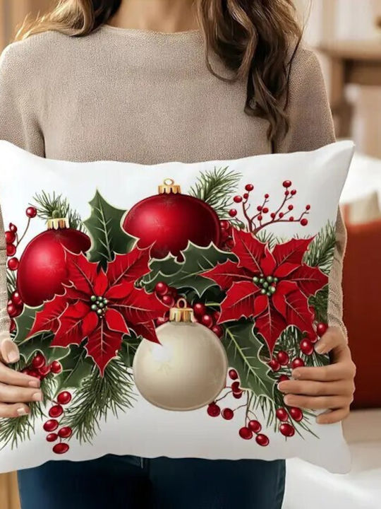 By Queen Limited Festive Edition Μαξιλαροθήκη Αλεξανδρινά Γκι Kαι Χρυσές Μπάλες 45x45εκ